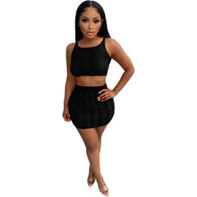 Load image into Gallery viewer, Summer Knitted Rib Solid Two Piece Set Sexy Tank Crop Top + Mini Skirts See Through Club Outfits Casual Beach Wear Sets - Shop &amp; Buy
