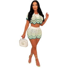 Load image into Gallery viewer, Summer Ripple Splicing Hand Knitted 2 Piece Set for Women Sexy Hollow Out Crop Top + Shorts Slim Club Beach Wear Outfits - Shop &amp; Buy
