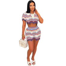 Load image into Gallery viewer, Summer Ripple Splicing Hand Knitted 2 Piece Set for Women Sexy Hollow Out Crop Top + Shorts Slim Club Beach Wear Outfits - Shop &amp; Buy
