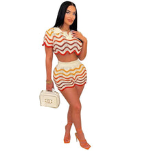 Load image into Gallery viewer, Summer Ripple Splicing Hand Knitted 2 Piece Set for Women Sexy Hollow Out Crop Top + Shorts Slim Club Beach Wear Outfits - Shop &amp; Buy
