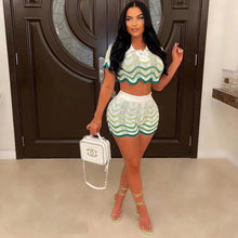 Load image into Gallery viewer, Summer Ripple Splicing Hand Knitted 2 Piece Set for Women Sexy Hollow Out Crop Top + Shorts Slim Club Beach Wear Outfits - Shop &amp; Buy
