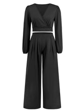 Load image into Gallery viewer, Surplice Top and Wide Leg Pants Set - Shop &amp; Buy
