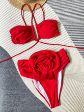 Load image into Gallery viewer, Swimwear Women Bikini Red Criss Cross Push Up Micro Swimsuit Sexy Backless 3D Flower High-waisted Bikinis Sets Beachwear - Shop &amp; Buy
