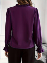 Load image into Gallery viewer, Tie Front Ruffle Trim Blouse, Elegant Solid Long Sleeve Blouse, Womens Clothing - Shop &amp; Buy
