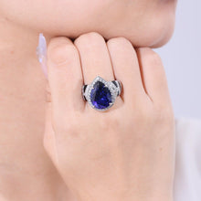 Load image into Gallery viewer, Tiger Cocktail Rings Pear 12x16mm Lab Blue Sapphire Gemstone Ring in 925 Sterling Silver Gift For Her Fine Jewelry - Shop &amp; Buy

