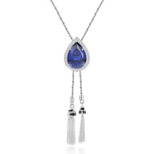 Load image into Gallery viewer, Tiger Element Necklace Pear 13x18mm Lab Blue Sapphire Bolo Tassel Necklace in 925 Sterling Silver Gift For Her - Shop &amp; Buy
