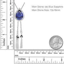 Load image into Gallery viewer, Tiger Element Necklace Pear 13x18mm Lab Blue Sapphire Bolo Tassel Necklace in 925 Sterling Silver Gift For Her - Shop &amp; Buy
