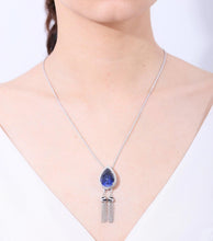 Load image into Gallery viewer, Tiger Element Necklace Pear 13x18mm Lab Blue Sapphire Bolo Tassel Necklace in 925 Sterling Silver Gift For Her - Shop &amp; Buy
