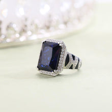 Load image into Gallery viewer, Tiger Element Ring OCT 12x16mm lab Blue Sapphire Statement Ring in 925 Sterling Silver Gift For Her Fine Jewelry - Shop &amp; Buy