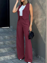 Load image into Gallery viewer, Timeless Elegance: Chic Button Vest &amp; Wide-Leg Pants - Women Solid Two-Piece Set, Durable &amp; Easy-Care for All Seasons - Shop &amp; Buy

