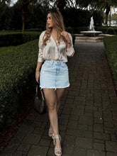 Load image into Gallery viewer, Trendy High-Waisted Denim Skirt with Raw Hem - Ripped Detailing - Shop &amp; Buy
