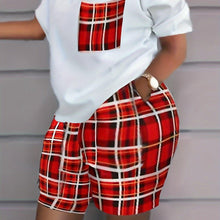 Load image into Gallery viewer, Trendy Plaid Two-piece Shorts Set - Comfortable Short Sleeve Tee &amp; Stylish Pockets Shorts - Shop &amp; Buy
