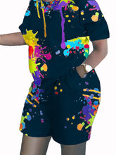 Load image into Gallery viewer, Trendy Plus Size Two-piece Set - Vibrant Splash Ink Print with Crew Neck Top &amp; Pockets Shorts - Shop &amp; Buy
