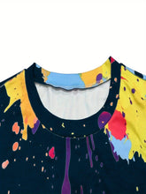 Load image into Gallery viewer, Trendy Plus Size Two-piece Set - Vibrant Splash Ink Print with Crew Neck Top &amp; Pockets Shorts - Shop &amp; Buy
