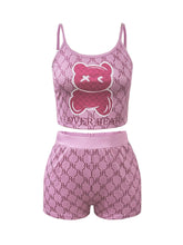 Load image into Gallery viewer, Trendy Womens Teddy Bear Print Two Piece Set - Adorable Sleeveless Cami Top &amp; Slim Shorts - Shop &amp; Buy
