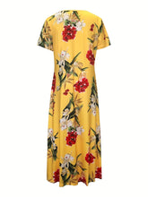 Load image into Gallery viewer, Tropical Floral Print Maxi Dress - V-Neck, Asymmetrical, Mid-Elasticity, Polyester, Casual, Customized, Knit Fabric - Shop &amp; Buy

