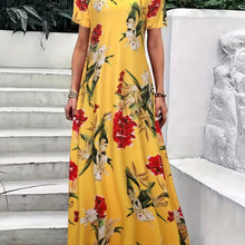 Load image into Gallery viewer, Tropical Floral Print Maxi Dress - V-Neck, Asymmetrical, Mid-Elasticity, Polyester, Casual, Customized, Knit Fabric - Shop &amp; Buy
