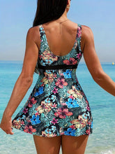 Load image into Gallery viewer, Tropical Print Fashion Two Piece Set Tankini, Bow Tie Front Skirted Boxer Short Bottom Swimsuits - Shop &amp; Buy
