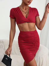 Load image into Gallery viewer, Twisted Deep V Cropped Top and Ruched Skirt Set - Shop &amp; Buy