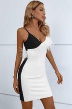 Load image into Gallery viewer, Two-Tone Feather Trim Spaghetti Strap Dress - Shop &amp; Buy