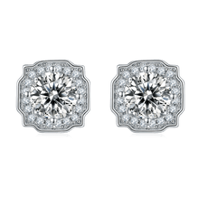Load image into Gallery viewer, Unique 0.5ct 5mm Round Cut Moissanite Milgrain Halo Studs Earrings in 925 Sterling Silver Women&#39;s Wedding Earrings - Shop &amp; Buy
