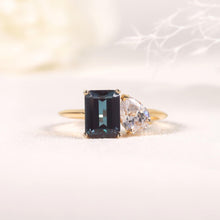 Load image into Gallery viewer, Unique Color Changing Emerald Cut Alexandrite Teardrop Moissanite Engagement 14K Yellow Gold Toi Et Moi Ring - Shop &amp; Buy
