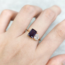 Load image into Gallery viewer, Unique Color Changing Emerald Cut Alexandrite Teardrop Moissanite Engagement 14K Yellow Gold Toi Et Moi Ring - Shop &amp; Buy
