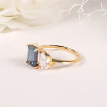 Load image into Gallery viewer, Unique Color Changing Emerald Cut Alexandrite Teardrop Moissanite Engagement 14K Yellow Gold Toi Et Moi Ring - Shop &amp; Buy
