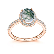 Load image into Gallery viewer, Unique Moss Agate Engagement Ring Set Dainty Thin Gold Half Eternity Band Bridal Set Gift for Her in 925 Sterling Silver - Shop &amp; Buy
