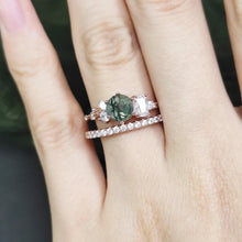 Load image into Gallery viewer, Unique Moss Agate Engagement Ring Set Rose Gold Dainty Half Eternity Band Bridal Promise Ring Set Gift in 925 Sterling Silver - Shop &amp; Buy
