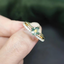 Load image into Gallery viewer, Unique Moss Agate Engagement Ring with Matching Thin Gold Helf Eternity Band Gift for her Bridal Set Ring in 925 Sterling Silver - Shop &amp; Buy
