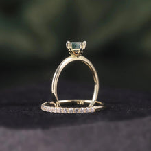 Load image into Gallery viewer, Unique Moss Agate Engagement Ring with Matching Thin Gold Helf Eternity Band Gift for her Bridal Set Ring in 925 Sterling Silver - Shop &amp; Buy
