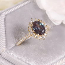 Load image into Gallery viewer, Unique Oval Cut Alexandrite Birthstone Engagement Ring Gold 925 Sterling Silver Cluster Halo Bridal Ring for Women - Shop &amp; Buy
