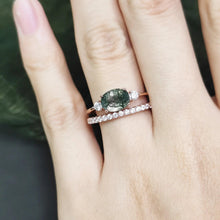 Load image into Gallery viewer, Unique Oval Cut Green Moss Agate Engagement Ring Set 925 Sterling Silver 2pcs Bridal Ring Set Gift For Her - Shop &amp; Buy

