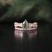 Load image into Gallery viewer, Unique Pear Shape Moss Agate Engagement Ring Set 925 Sterling Silver Eternity Band Ring 2pcs Bridal Set - Shop &amp; Buy
