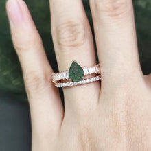 Load image into Gallery viewer, Unique Pear Shape Moss Agate Engagement Ring Set 925 Sterling Silver Eternity Band Ring 2pcs Bridal Set - Shop &amp; Buy
