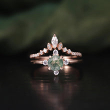 Load image into Gallery viewer, Unique Round Moss Agate Engagement Ring Set Vintage Rose Gold Ring Women Gift Curved Wedding Bridal Band Ring - Shop &amp; Buy
