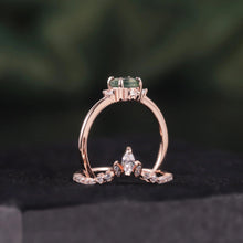 Load image into Gallery viewer, Unique Round Moss Agate Engagement Ring Set Vintage Rose Gold Ring Women Gift Curved Wedding Bridal Band Ring - Shop &amp; Buy
