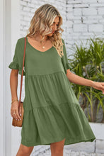 Load image into Gallery viewer, V-Neck Flounce Sleeve Tiered Dress - Shop &amp; Buy