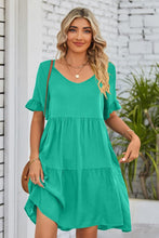 Load image into Gallery viewer, V-Neck Flounce Sleeve Tiered Dress - Shop &amp; Buy