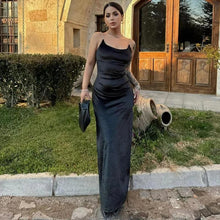 Load image into Gallery viewer, Velvet Metal Chain Maxi Dress Solid Sleeveless Evening Party Club Clothes Clubwear - Shop &amp; Buy
