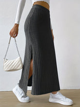 Load image into Gallery viewer, Versatile All-Season Ribbed Knit Skirt - Sexy Slit Hem, Solid Color, Mid Elasticity for a Perfect, Easy-Care Fit - Shop &amp; Buy
