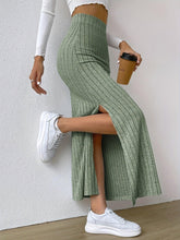 Load image into Gallery viewer, Versatile All-Season Ribbed Knit Skirt - Sexy Slit Hem, Solid Color, Mid Elasticity for a Perfect, Easy-Care Fit - Shop &amp; Buy
