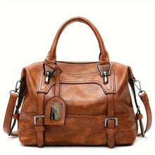 Load image into Gallery viewer, Versatile Retro PU Leather Handbag | Secure Zippered Boston Shoulder Bag with Elegant Polyester Lining - Shop &amp; Buy
