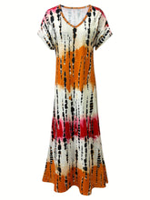 Load image into Gallery viewer, Vibrant Asymmetrical V-Neck Tie Dye Dress - Elegant, Semi-Sheer, Micro Elastic Polyester Fabric - Shop &amp; Buy
