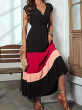 Load image into Gallery viewer, Vibrant Color Block Surplice Neck Maxi Dress - Elegant Sleeveless A-Line Silhouette, Micro Elasticity, Polyester Fabric - Shop &amp; Buy
