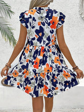 Load image into Gallery viewer, Vibrant Floral Print Pendulum A-Line Dress - Notched Neck, Ruffle Flutter Sleeve, Polyester Material - Shop &amp; Buy
