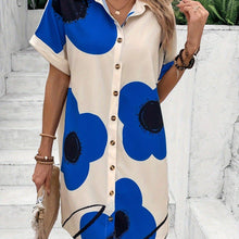 Load image into Gallery viewer, Vibrant Floral Print Womens Shirt Dress - Short Sleeve, Loose Fit, Button Front - Shop &amp; Buy
