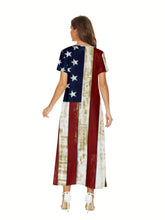 Load image into Gallery viewer, Vibrant Geometric Print Independence Day Tunic Dress - Elegant Crew Neck, Short Sleeve - Shop &amp; Buy
