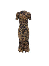 Load image into Gallery viewer, Vibrant Leopard Print Bodycon Crew Neck Dress - Sleek, Elegant, and Comfortable Short Sleeve Dress - Shop &amp; Buy
